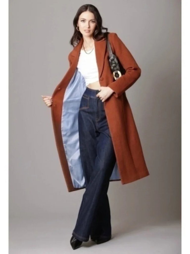 New Avec Les Filles Brown Wool Blend Tailored Coat Xs $299